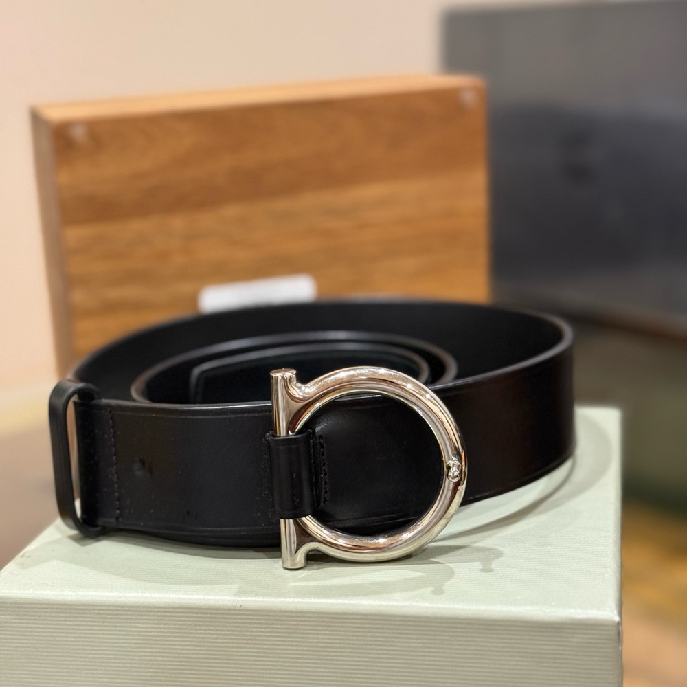 Ferragamo Leather Belt with Silver Buckle